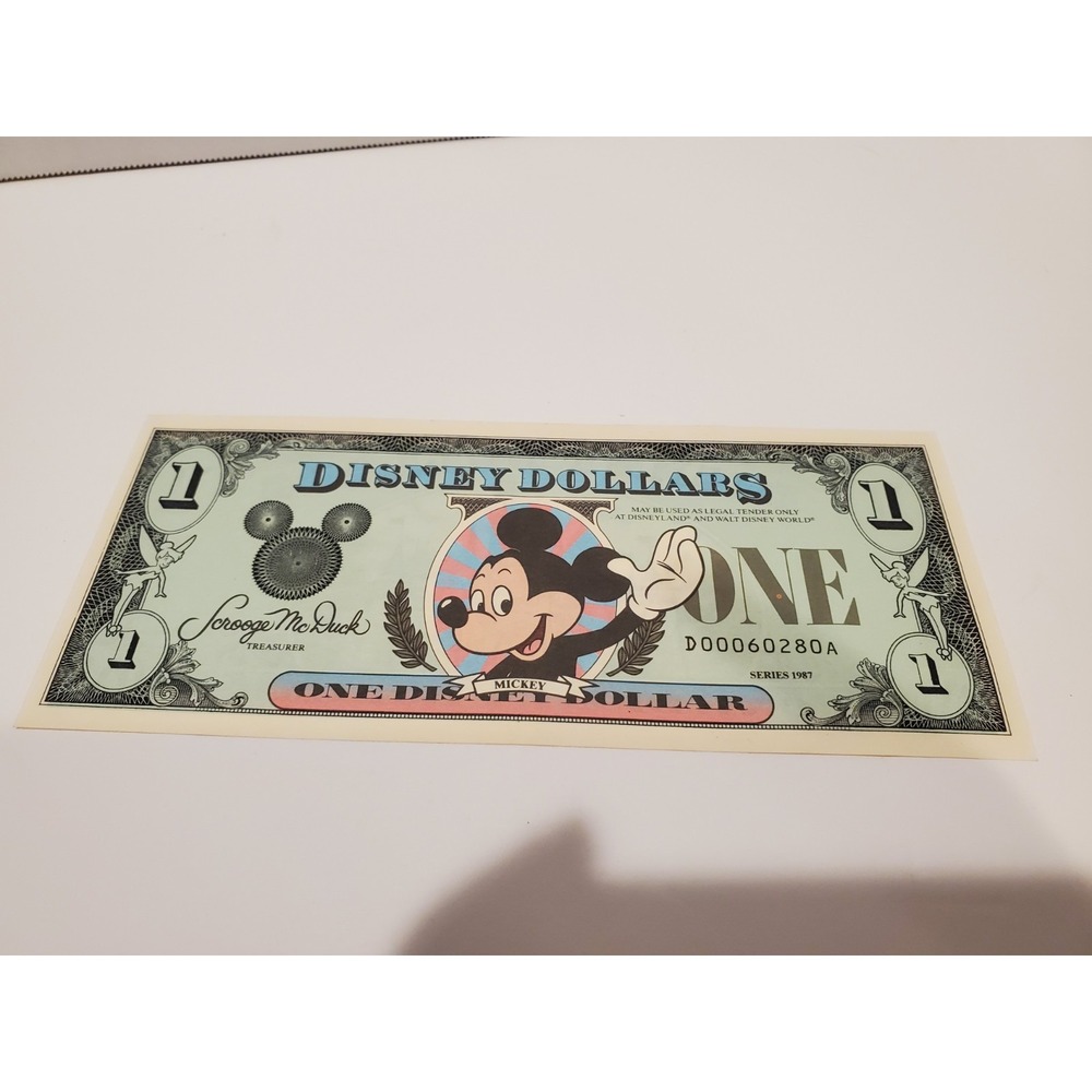 1987-Series A;Waving Mickey/Sleeping Beauty's Castle Vintage Disney Dollar! NM